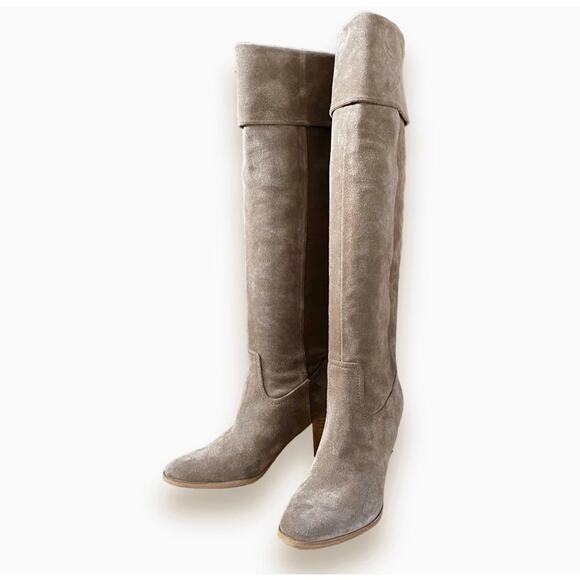 Belle Sigerson Morrison Knee High Cuffed Boots Sz 8 Brown Suede Block Heel - Picture 5 of 11